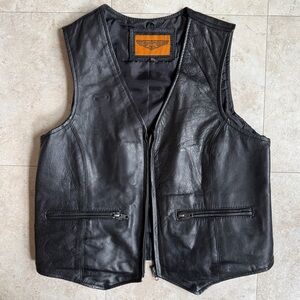 Women’s Black Leather Vest - Classic Zip Front